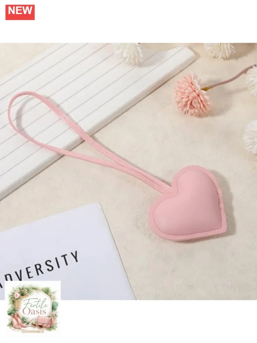 Pink Heart PU Leather Bag Charm Keychain for Women Handbag Purse Accessory